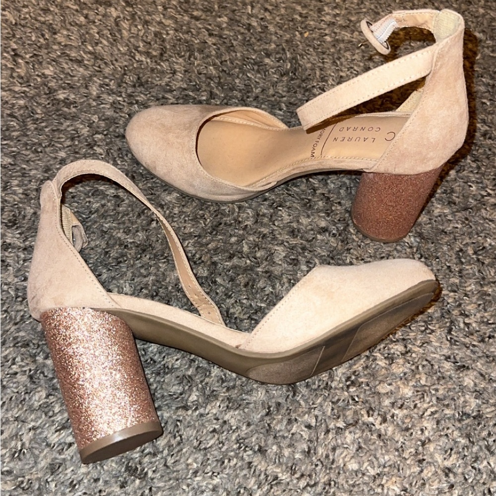 Nude and sequin chunky heels